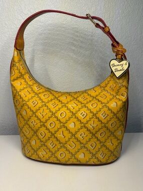Vintage Dooney & Bourke Yellow Signature Hobo with Red/ Tan Trim